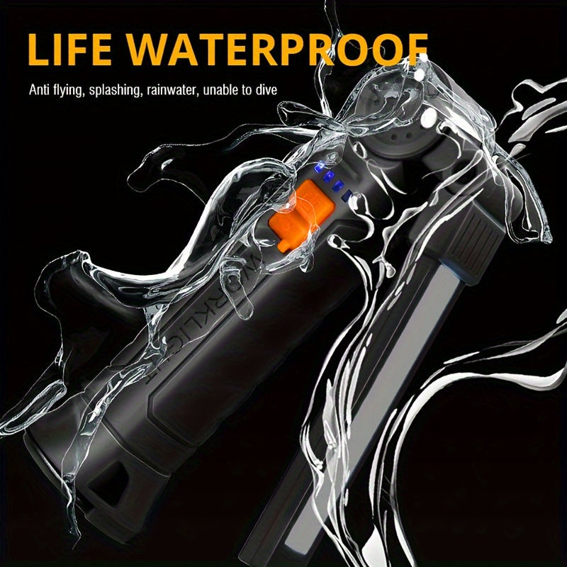 Linterna de trabajo para hombres recargable LED COB con base magnética, 4 modos, rotación de 360°