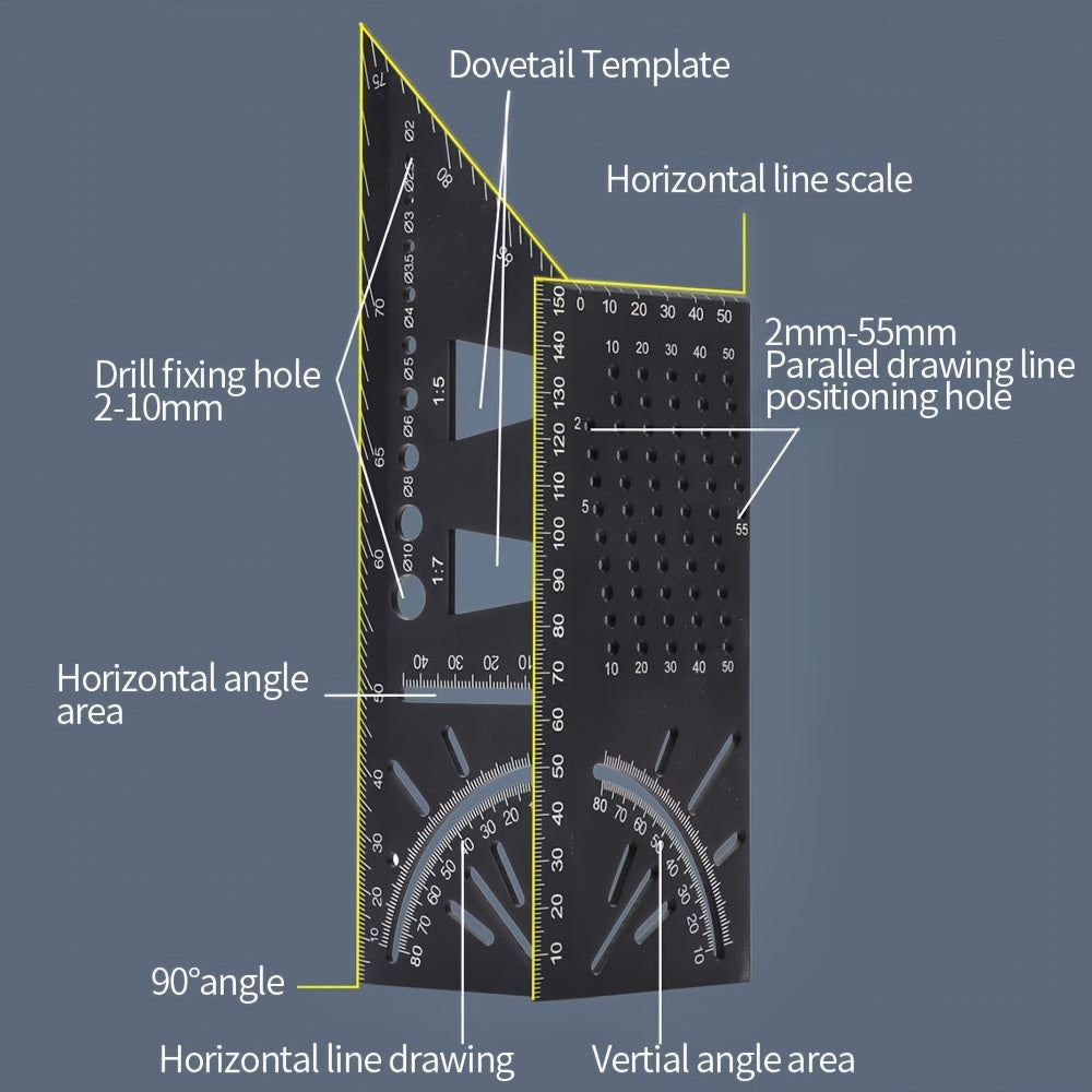 Angle Measuring Ruler with 45° and 90° Marks for Woodworking and Drafting Durable ABS