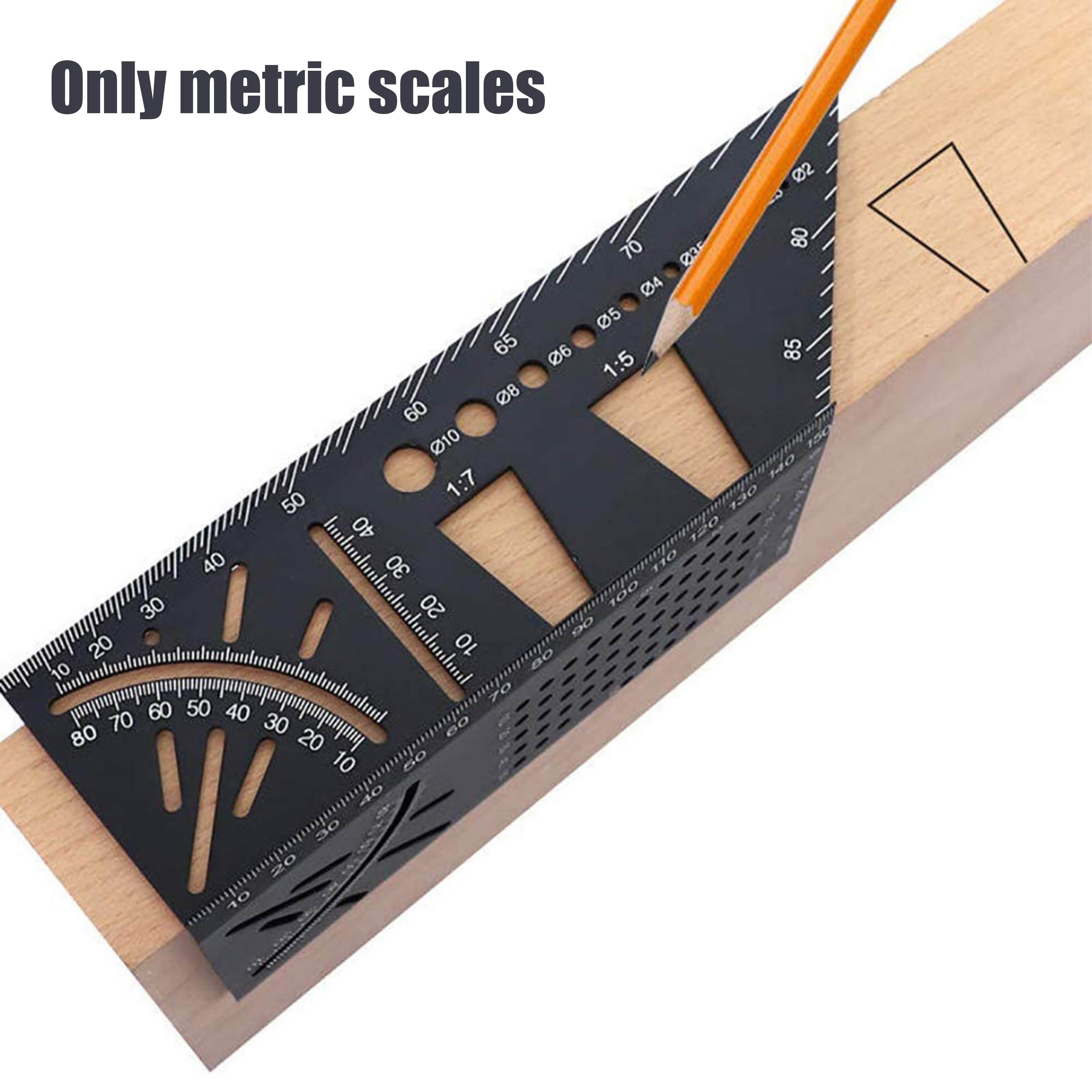 Regla medidora de ángulos con marcas de 45° y 90° para carpintería y dibujo técnico, hecha de ABS duradero