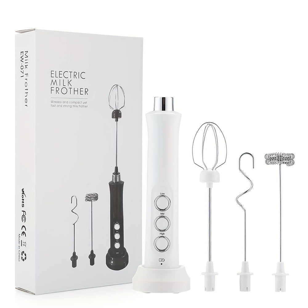 Espumador de leche eléctrico recargable 3 en 1 y creador de espuma para café y cocina