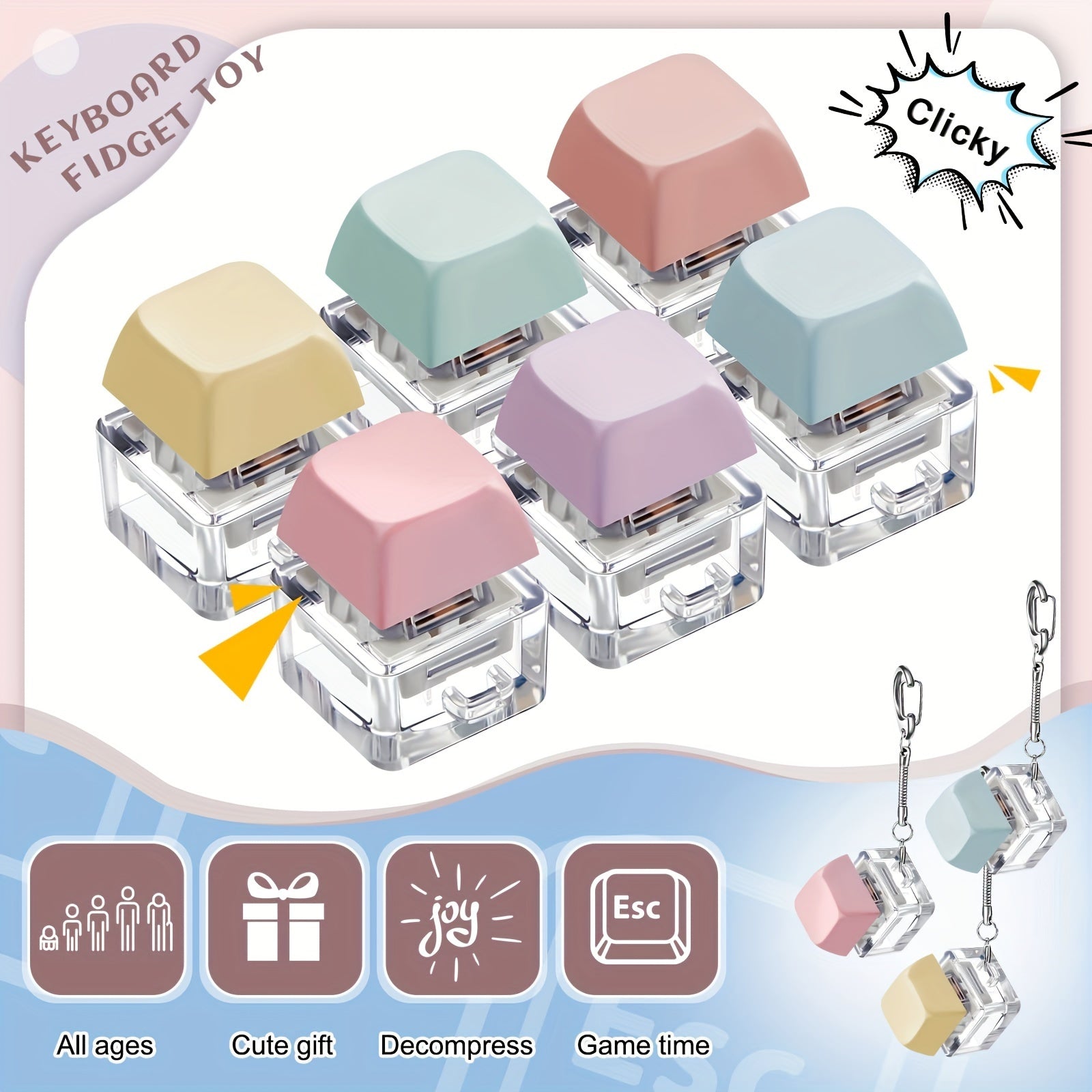 Adult Fidget Keychain Keyboard Toy Stress Relief Finger Decompression Button