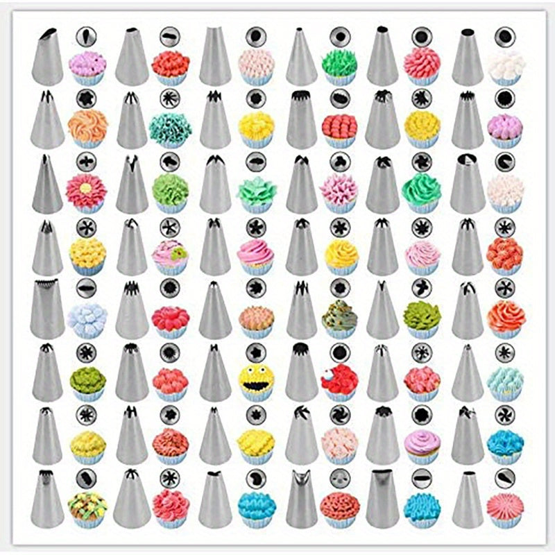 Stainless Steel Cake Decorating Kit 55 Pieces Piping Tips Couplers Bags for Baking