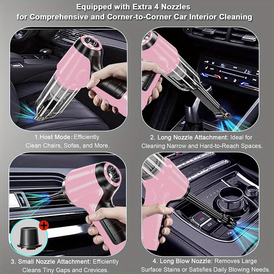 Pink 3-in-1 Car Vacuum Wireless Handheld Wet Dry Compact