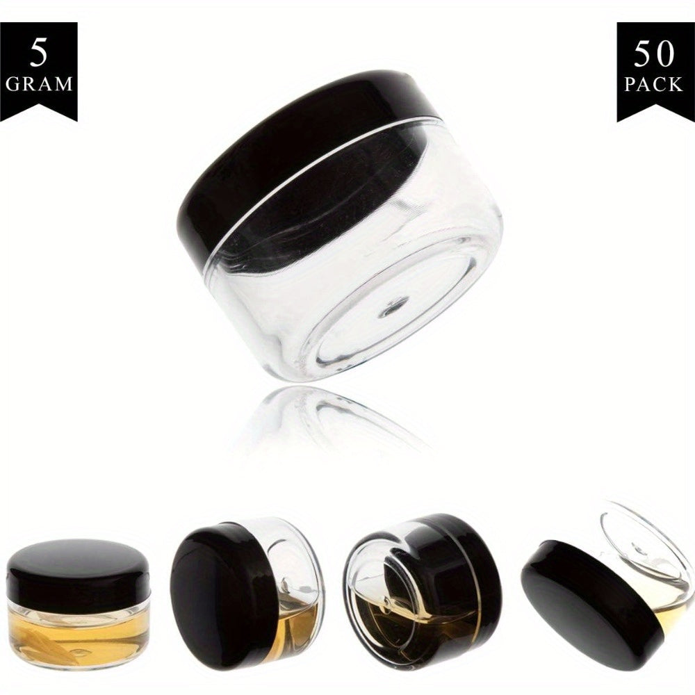 Mini Clear Cream Jars 5g with Black Lids Pack of 10 or 50 Travel Cosmetic Storage