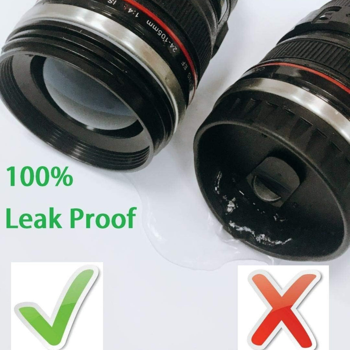 Stainless Steel Camera Lens Coffee Mug with Retractable Lid Travel Cup BPA-Free Novelty Drinkware