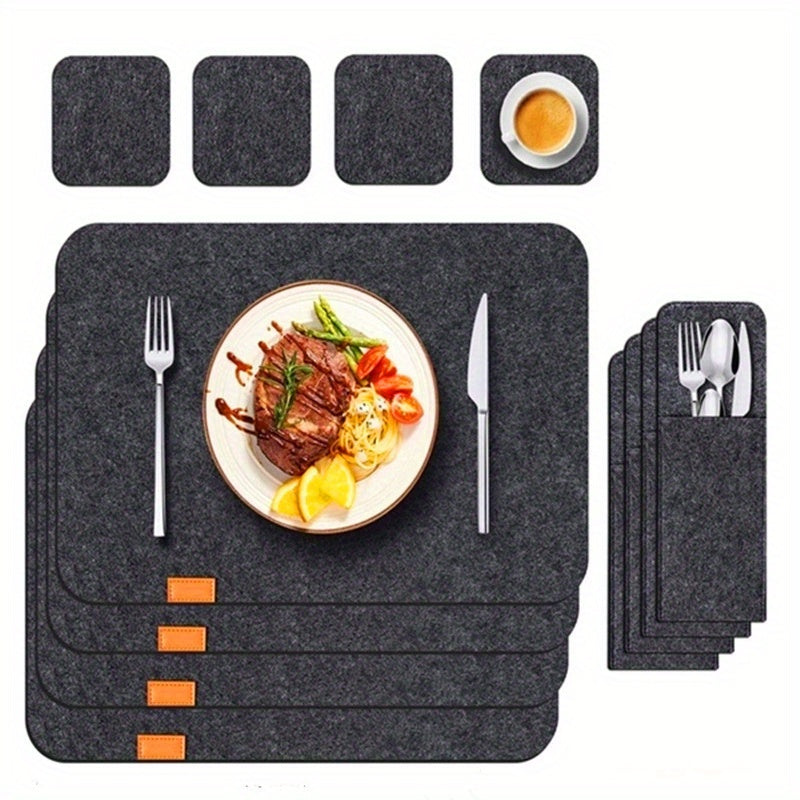 12-Piece Dining Table Decor Set with Felt Placements Coasters and Cutlery Bag