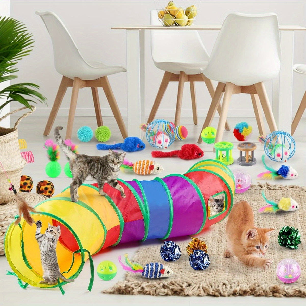 32-Piece Cat Toy Set with Tunnel, Wand, Mice, Balls and Interactive Toys for Indoor Cats