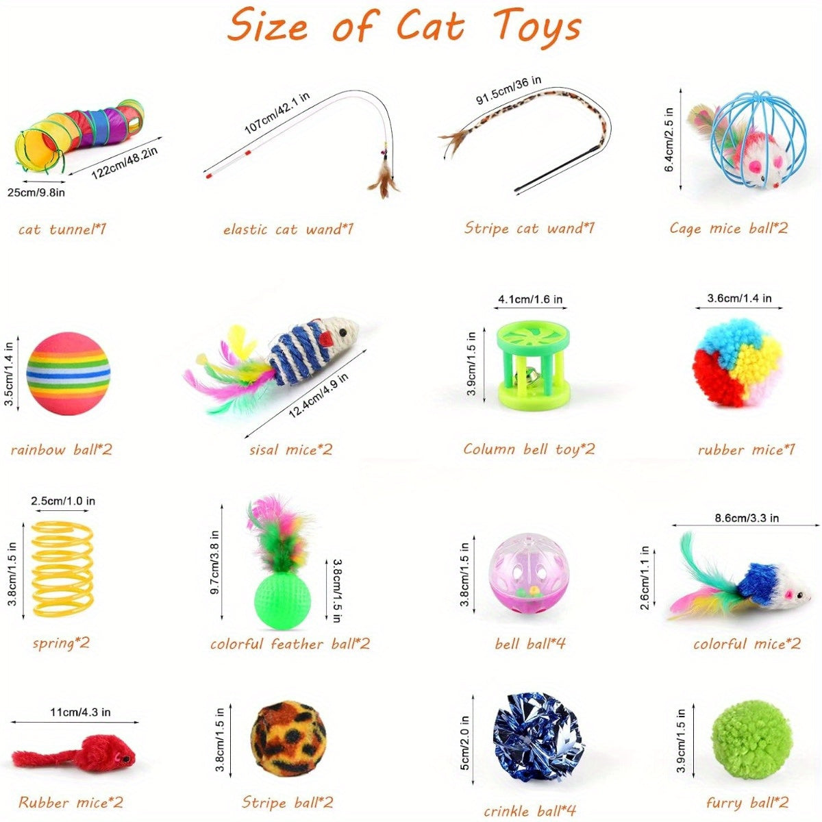 32-Piece Cat Toy Set with Tunnel, Wand, Mice, Balls and Interactive Toys for Indoor Cats