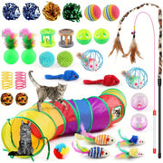 32-Piece Cat Toy Set with Tunnel, Wand, Mice, Balls and Interactive Toys for Indoor Cats