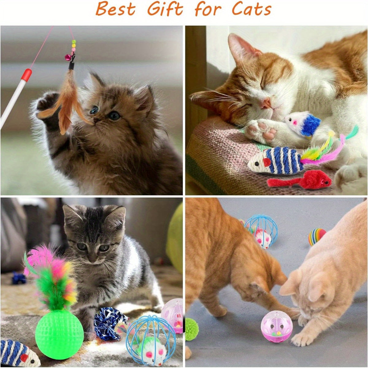 32-Piece Cat Toy Set with Tunnel, Wand, Mice, Balls and Interactive Toys for Indoor Cats