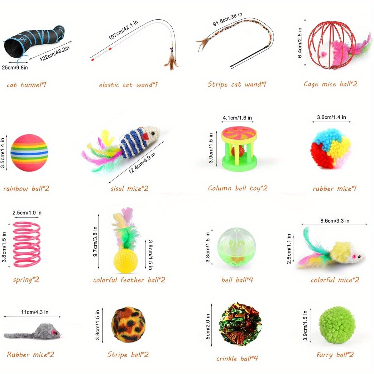 32-Piece Cat Toy Set with Tunnel, Wand, Mice, Balls and Interactive Toys for Indoor Cats