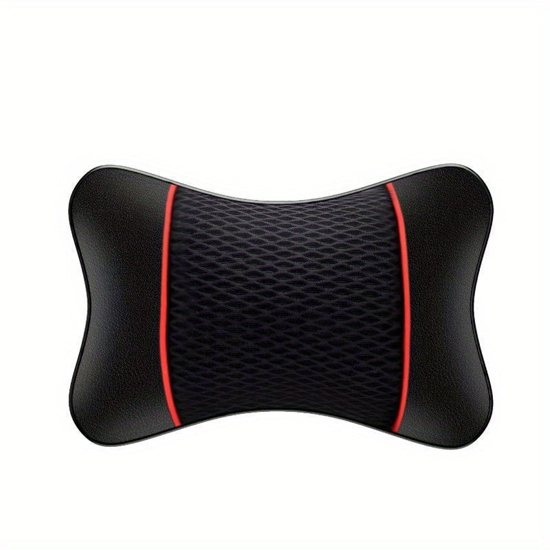 Universal Car Pillow Neck Support Cushion Black PU Leather Knitted Headrest