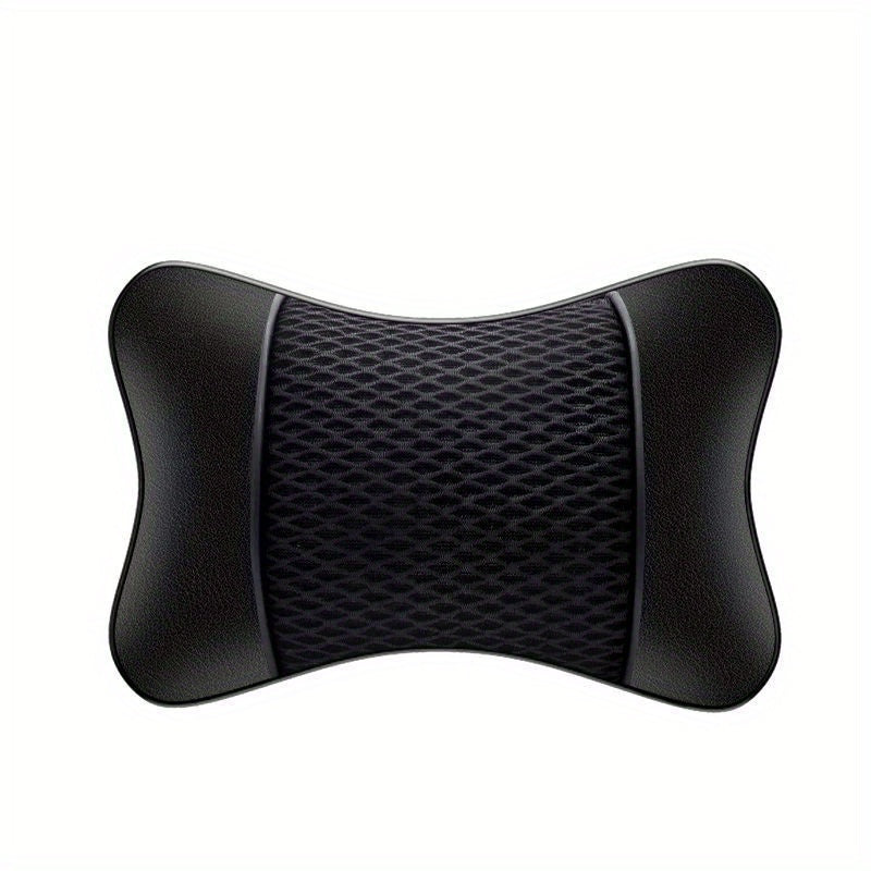 Universal Car Pillow Neck Support Cushion Black PU Leather Knitted Headrest