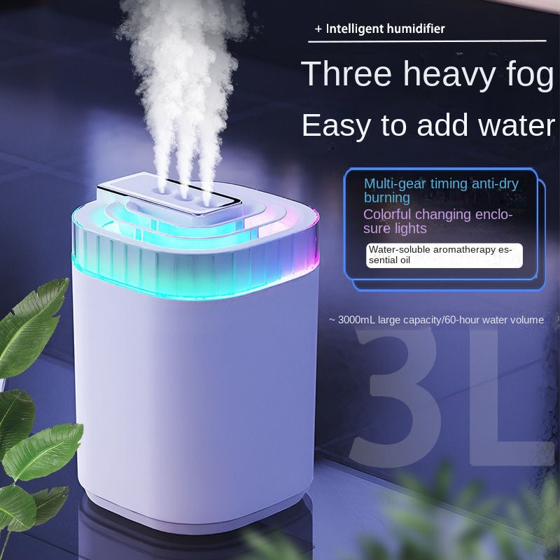Silent Rhythm 3L Ultrasonic Humidifier for Home Office Quiet Mist with 3 Spouts