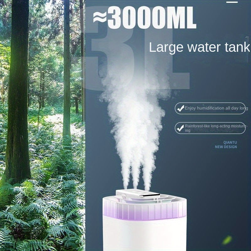 Silent Rhythm 3L Ultrasonic Humidifier for Home Office Quiet Mist with 3 Spouts