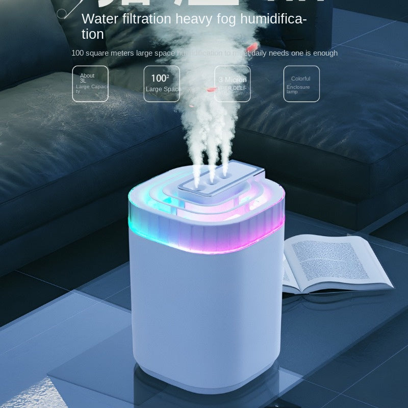 Silent Rhythm 3L Ultrasonic Humidifier for Home Office Quiet Mist with 3 Spouts