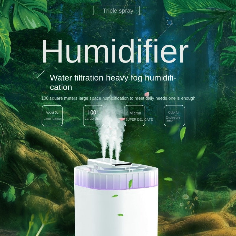 Silent Rhythm 3L Ultrasonic Humidifier for Home Office Quiet Mist with 3 Spouts