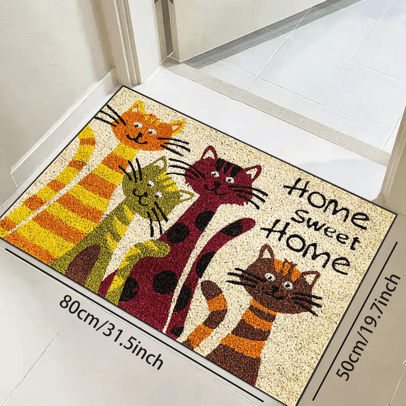 Cat's Sweet Home Pattern Door Rug Dirt Resistant Indoor Outdoor Entrance Mat Absorbent Carpet