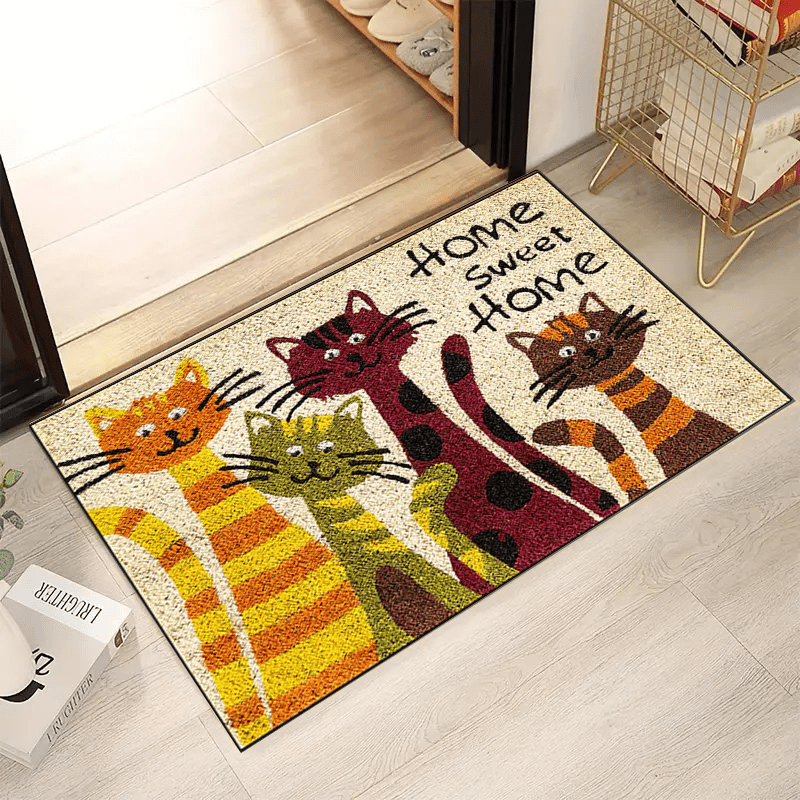 Cat's Sweet Home Pattern Door Rug Dirt Resistant Indoor Outdoor Entrance Mat Absorbent Carpet