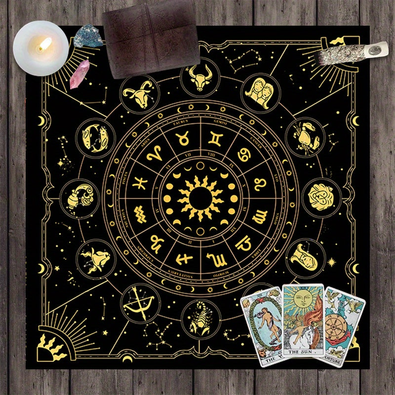 Tarot Mat with Constellations Sun Stars and Mystical Altar Cloth for Cards Runes Witchcraft Astrology