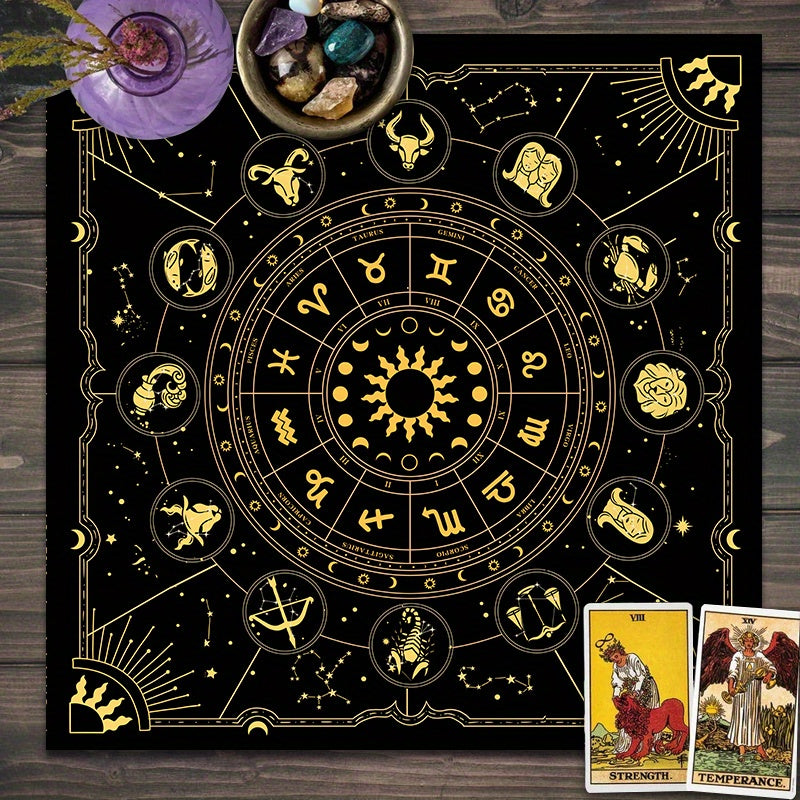 Tarot Mat with Constellations Sun Stars and Mystical Altar Cloth for Cards Runes Witchcraft Astrology