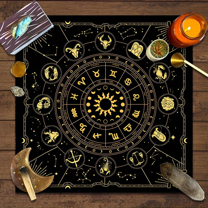 Tarot Mat with Constellations Sun Stars and Mystical Altar Cloth for Cards Runes Witchcraft Astrology