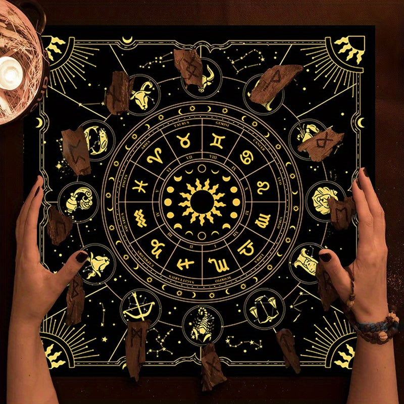 Tarot Mat with Constellations Sun Stars and Mystical Altar Cloth for Cards Runes Witchcraft Astrology