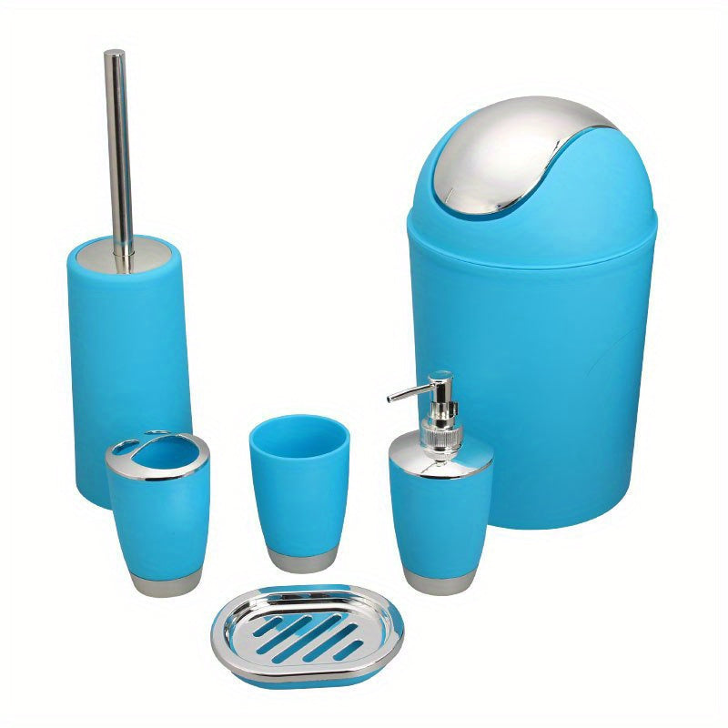 6-Piece Bathroom Accessory Set with Trash Can Toilet Brush Lotion Dispenser Soap Dish Mouthwash Cup and Toothbrush Holder