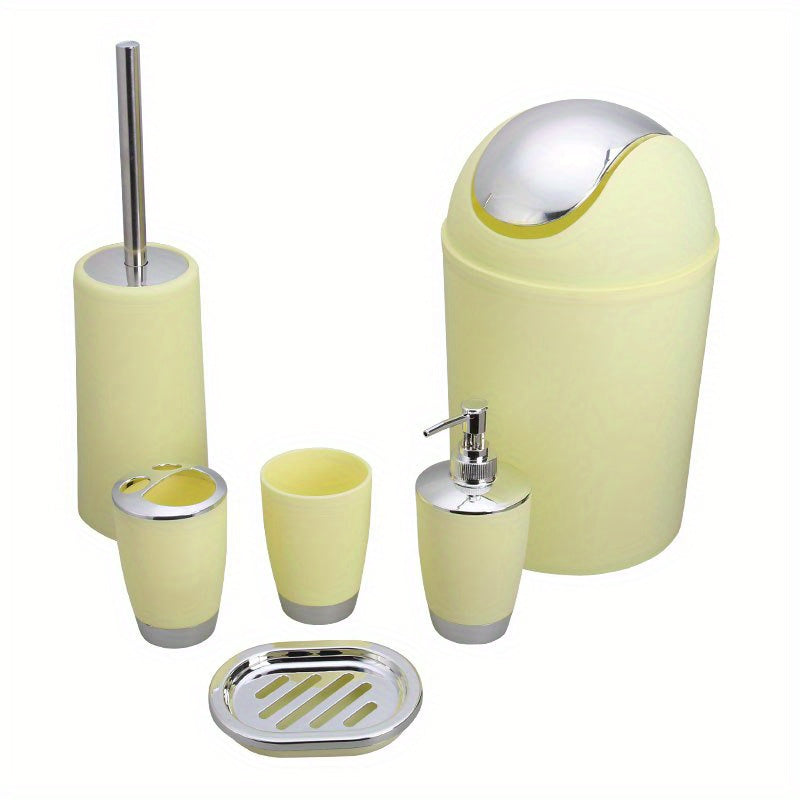 6-Piece Bathroom Accessory Set with Trash Can Toilet Brush Lotion Dispenser Soap Dish Mouthwash Cup and Toothbrush Holder