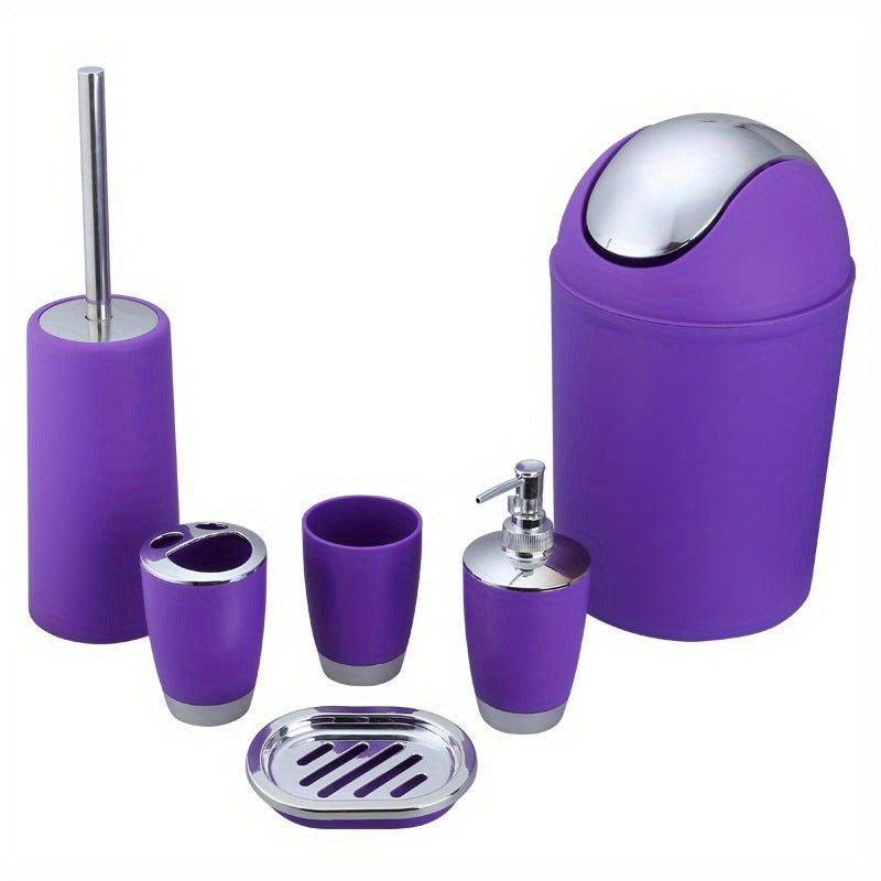 6-Piece Bathroom Accessory Set with Trash Can Toilet Brush Lotion Dispenser Soap Dish Mouthwash Cup and Toothbrush Holder
