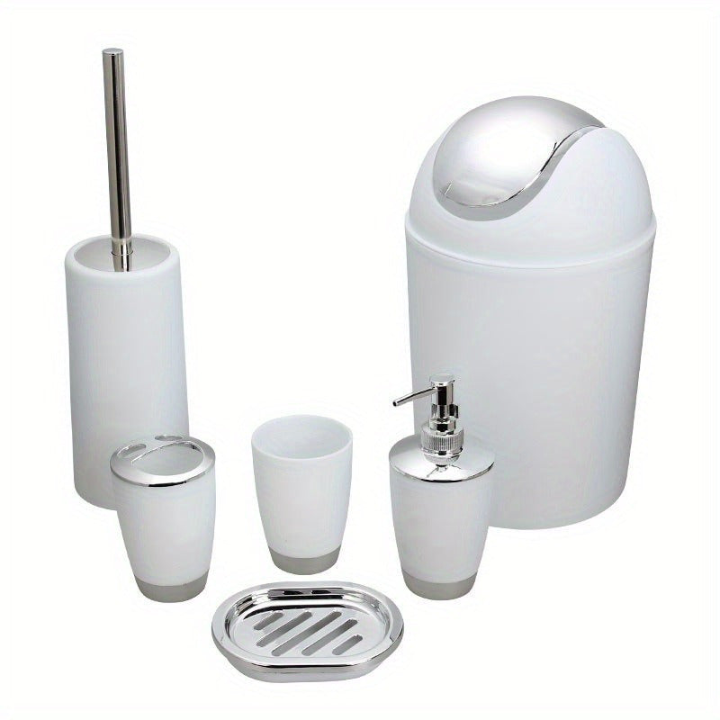 6-Piece Bathroom Accessory Set with Trash Can Toilet Brush Lotion Dispenser Soap Dish Mouthwash Cup and Toothbrush Holder