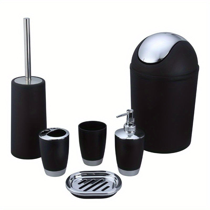 6-Piece Bathroom Accessory Set with Trash Can Toilet Brush Lotion Dispenser Soap Dish Mouthwash Cup and Toothbrush Holder