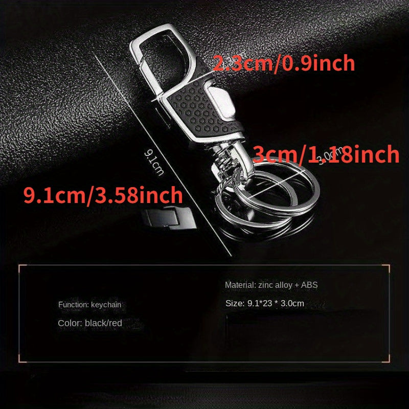 Men Metal Car Keychain with One-Touch Opening and Leather Key Ring