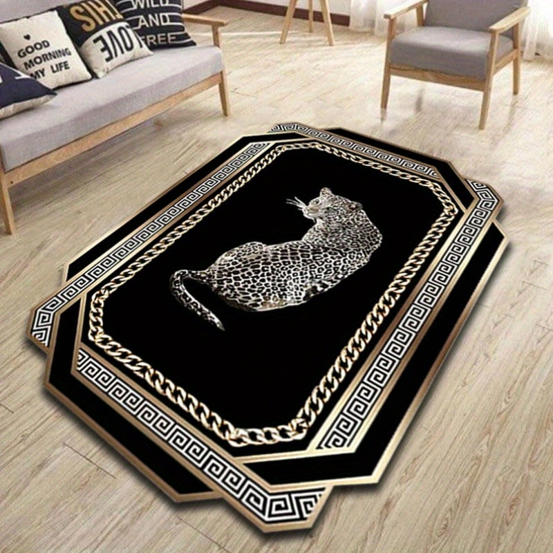 Black Leopard Velvet Carpet Non-Slip Rug for Living Room Bedroom Decor