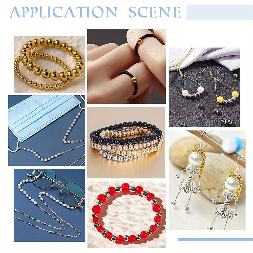 400 piezas de cuentas de acero inoxidable huecas redondas doradas y plateadas para hacer joyería