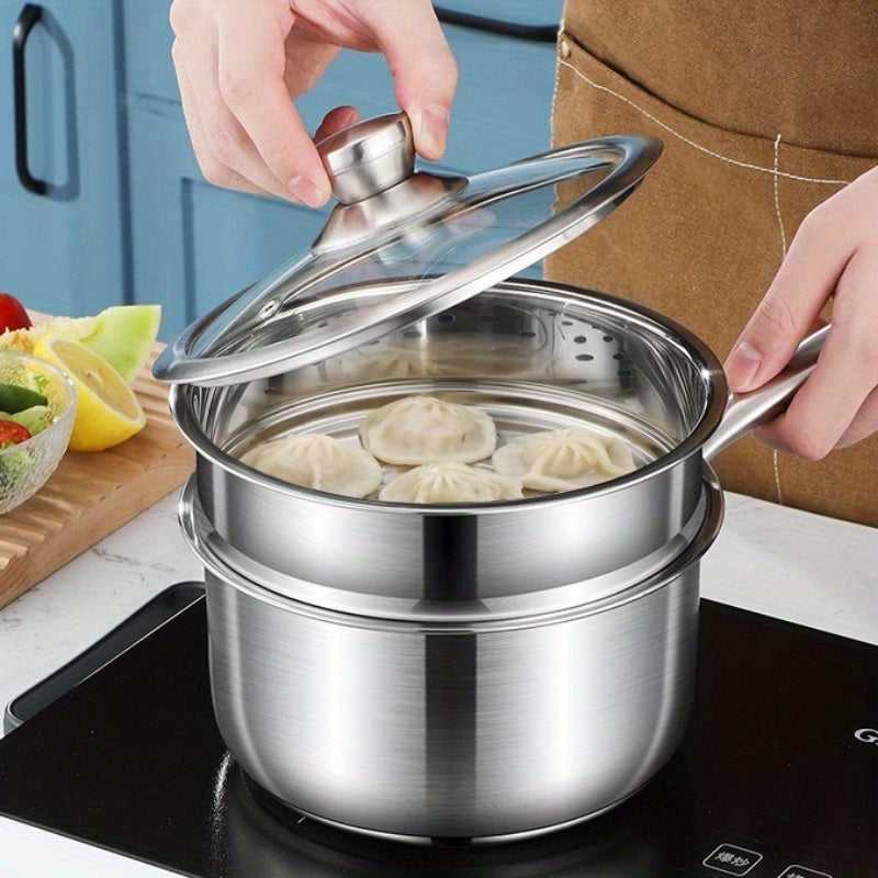 Нержавеющая стальная кастрюля, молочный котелок с дополнительной толщиной, кастрюля для детского питания с 2-уровневой пароваркой