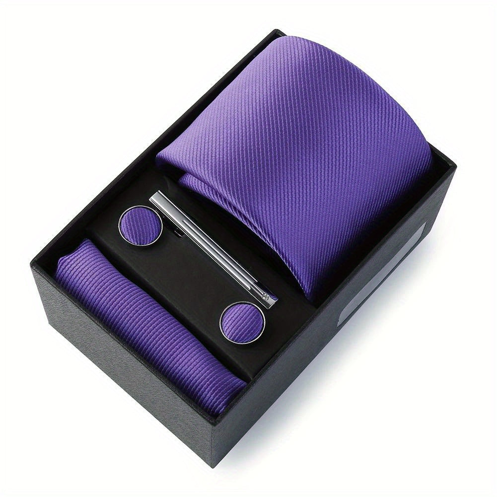 Men's Wedding Tie Set with Silk Necktie Pocket Square and Accessories