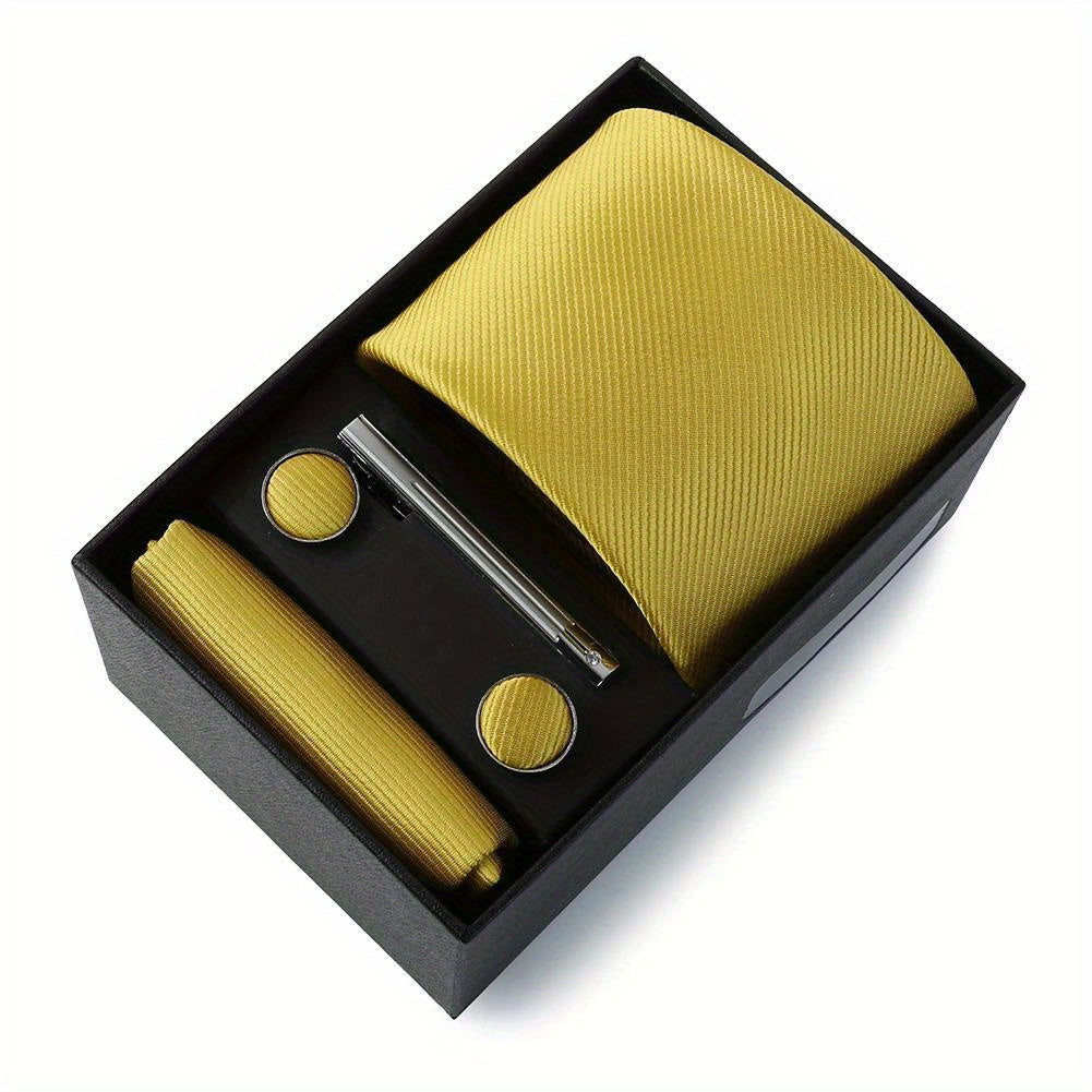 Men's Wedding Tie Set with Silk Necktie Pocket Square and Accessories