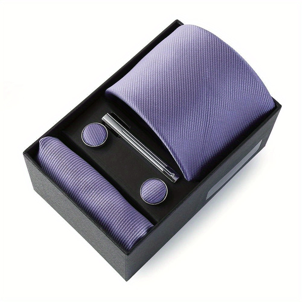 Men's Wedding Tie Set with Silk Necktie Pocket Square and Accessories