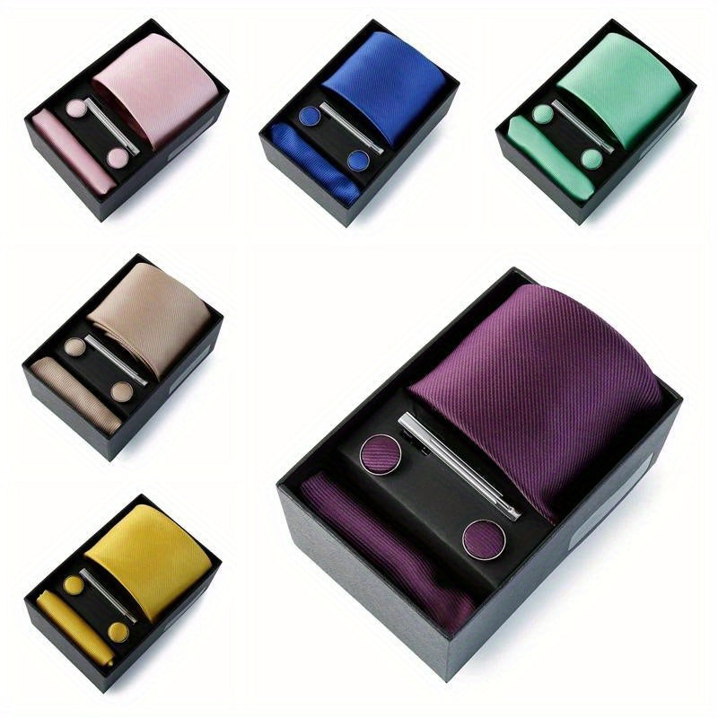 Men's Wedding Tie Set with Silk Necktie Pocket Square and Accessories