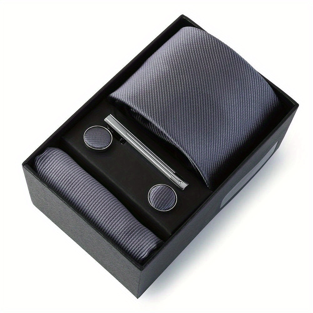 Men's Wedding Tie Set with Silk Necktie Pocket Square and Accessories