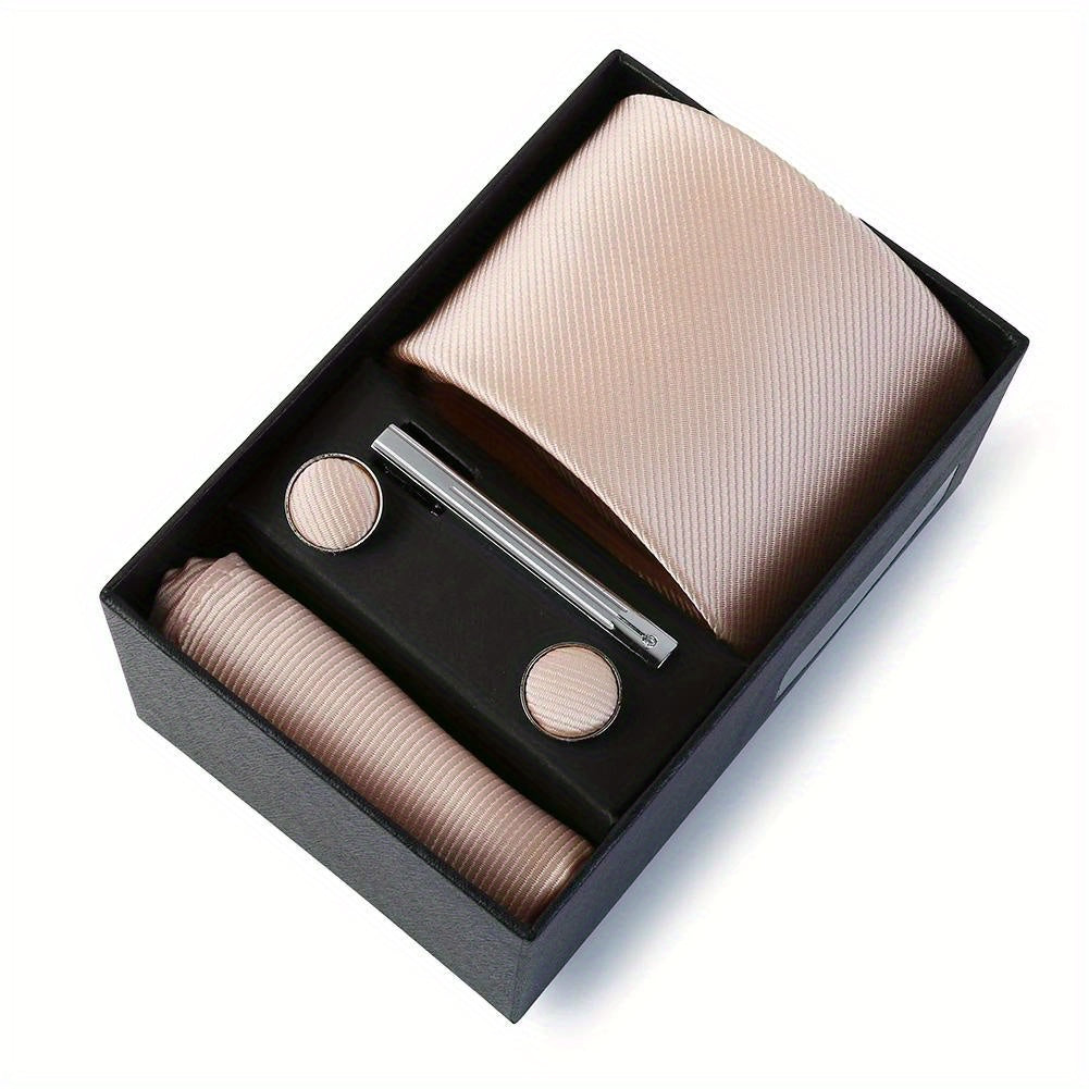 Men's Wedding Tie Set with Silk Necktie Pocket Square and Accessories