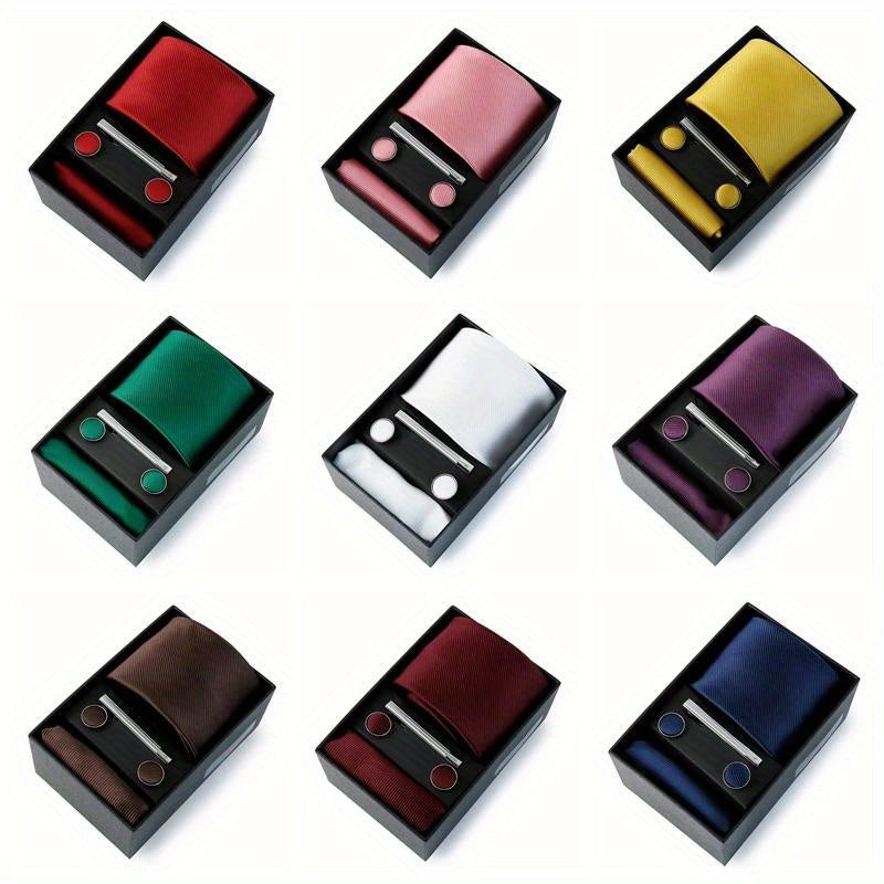 Men's Wedding Tie Set with Silk Necktie Pocket Square and Accessories