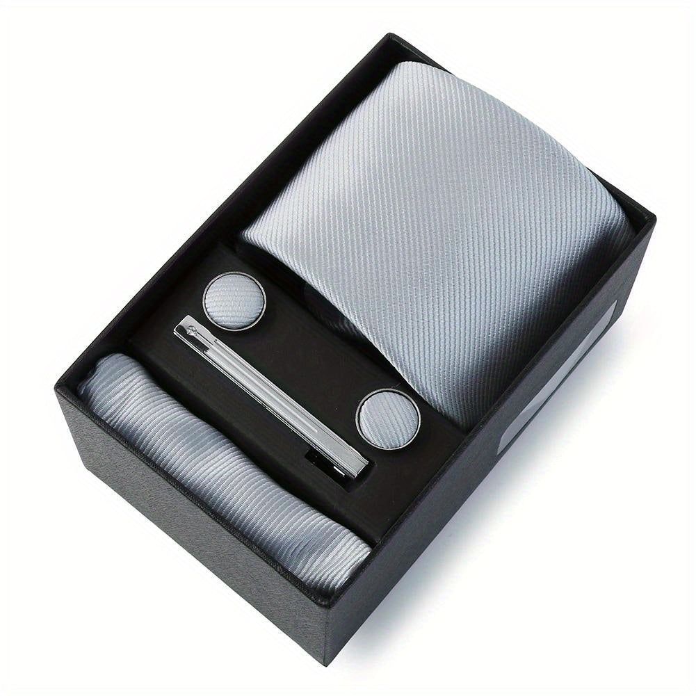 Men's Wedding Tie Set with Silk Necktie Pocket Square and Accessories