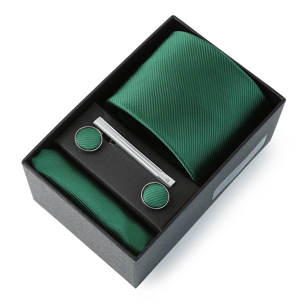 Men's Wedding Tie Set with Silk Necktie Pocket Square and Accessories