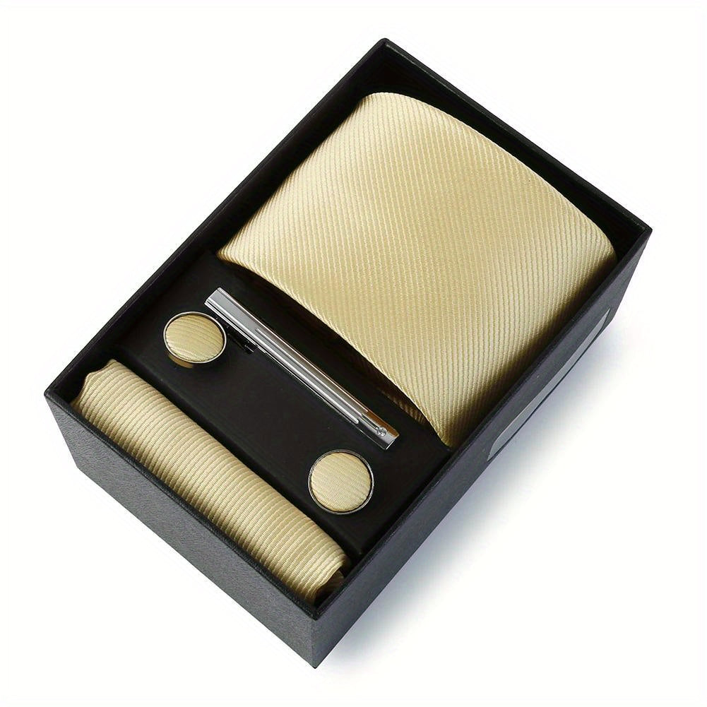Men's Wedding Tie Set with Silk Necktie Pocket Square and Accessories