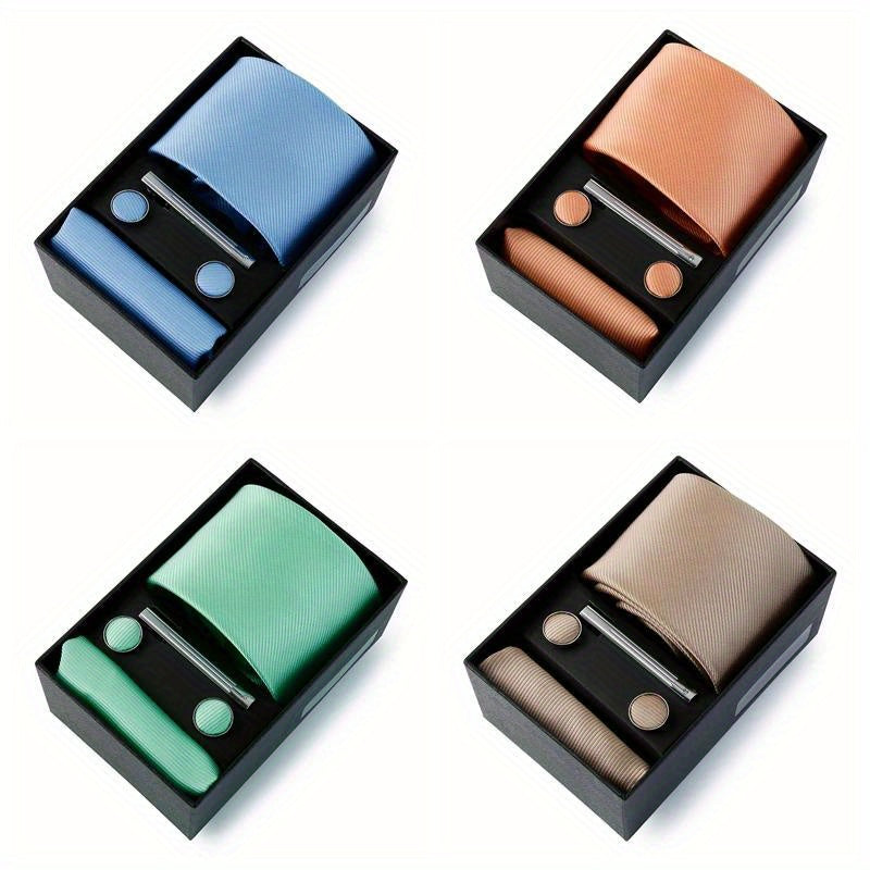 Men's Wedding Tie Set with Silk Necktie Pocket Square and Accessories