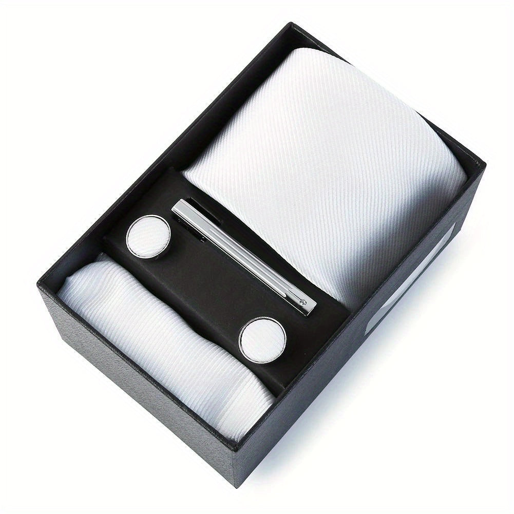 Men's Wedding Tie Set with Silk Necktie Pocket Square and Accessories