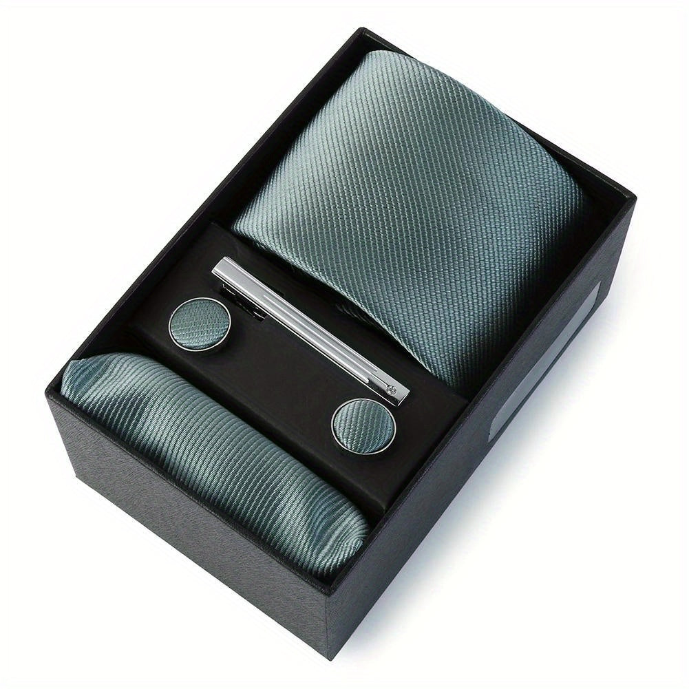 Men's Wedding Tie Set with Silk Necktie Pocket Square and Accessories