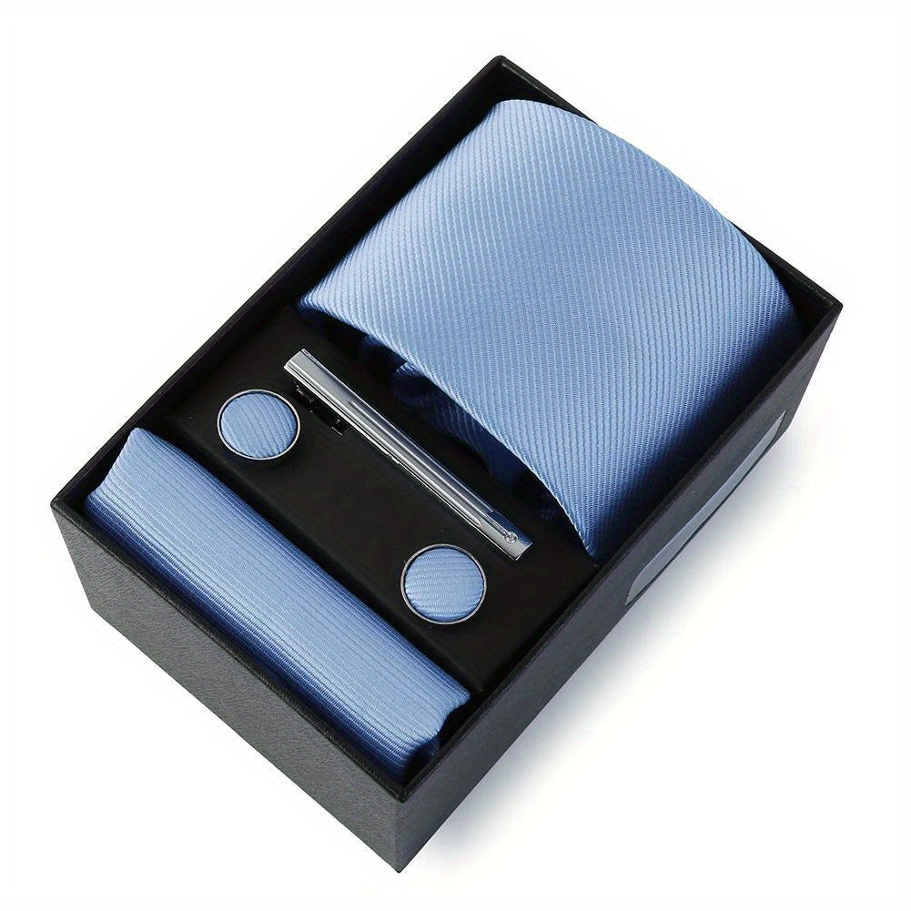Men's Wedding Tie Set with Silk Necktie Pocket Square and Accessories
